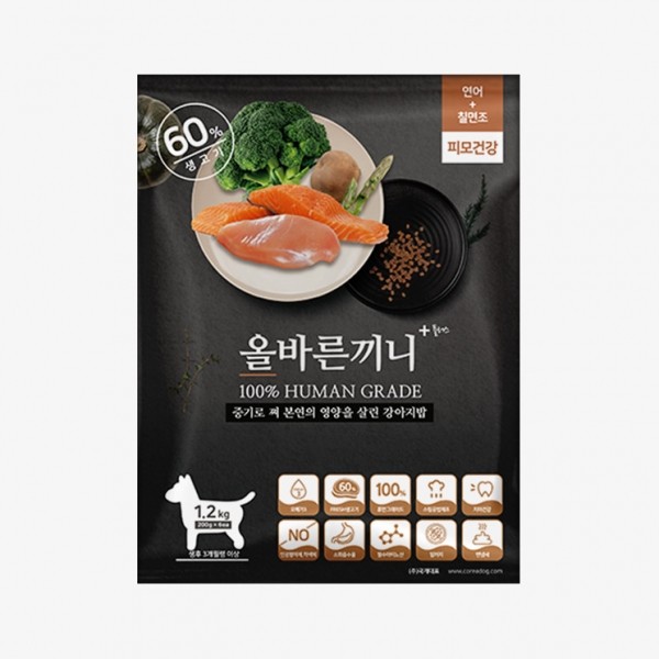 페오펫몰,국개대표 강아지사료 올바른끼니 플러스 연어 칠면조(피모건강) 1.2kg