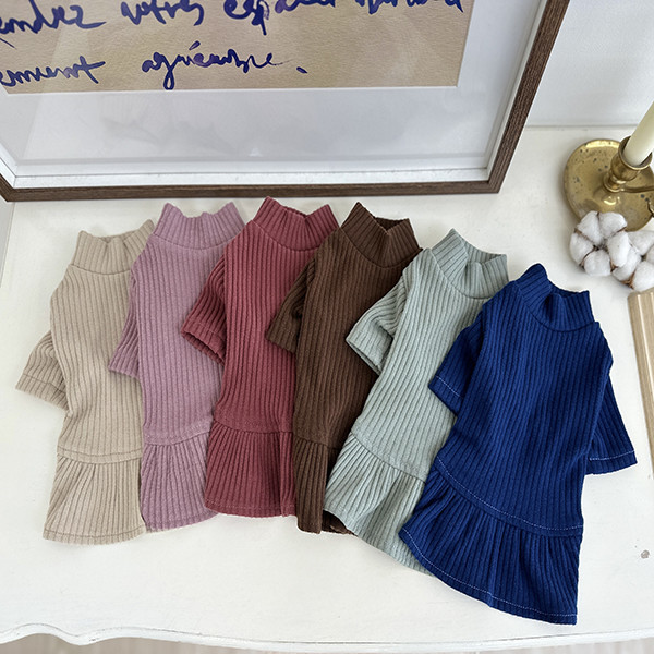 바나나 골지 폴라 원피스(S-2XL) 기모 강아지옷 반려견옷 겨울