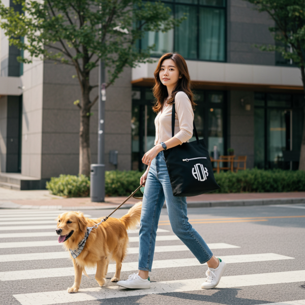 페오펫몰,이니셜 모노그램 에코백 지퍼포켓