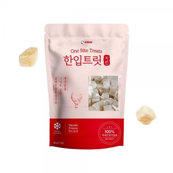 페오펫몰,국개대표 국내산 강아지 동결 건조 간식 한입 트릿 치킨 큐브 닭가슴살, 60g