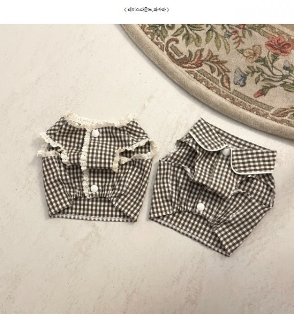 페오펫몰,(찰리롤리) 갬성체크 강아지 나시 민소매 체크 파자마 홈웨어 잠옷 실내복