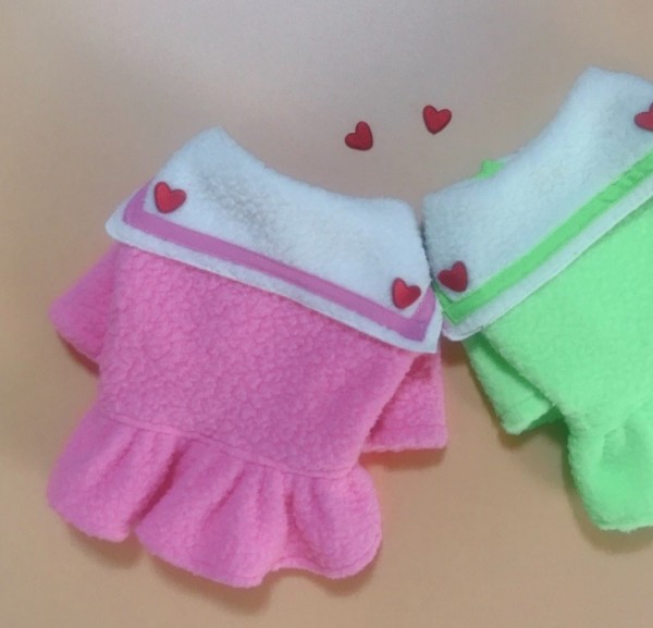 페오펫몰,(찰리롤리) 사랑해 털탱 세일러 강아지원피스 후드티 겨울옷 애견옷 유치원복 강아지양털