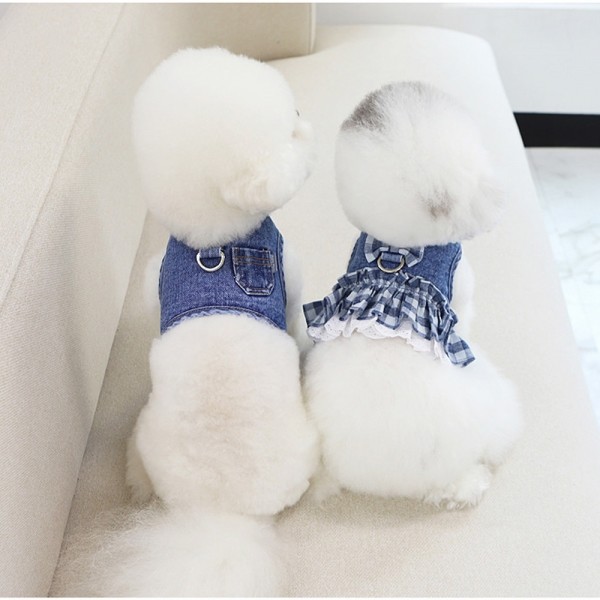페오펫몰,레드퍼피 체크프릴 데님하네스