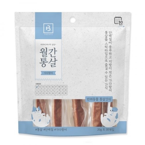 페오펫몰,브리더랩 월간 통살 30p 강아지 보양식 연어맛 닭가슴살 황태맛 가다랑어맛