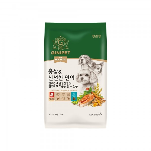 페오펫몰,정관장 지니펫 더홀리스틱 홍삼사료 1.2kg 3종 택 1 (연어/오리/양고기)