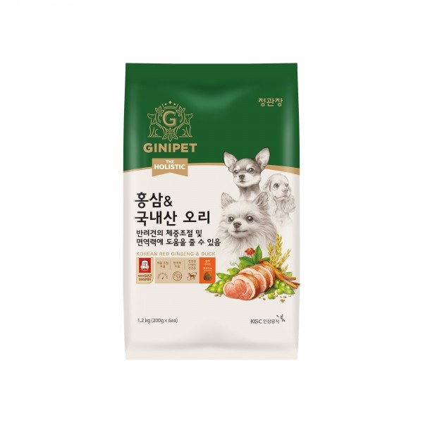 페오펫몰,정관장 지니펫 더홀리스틱 홍삼사료 1.2kg 3종 택 1 (연어/오리/양고기)