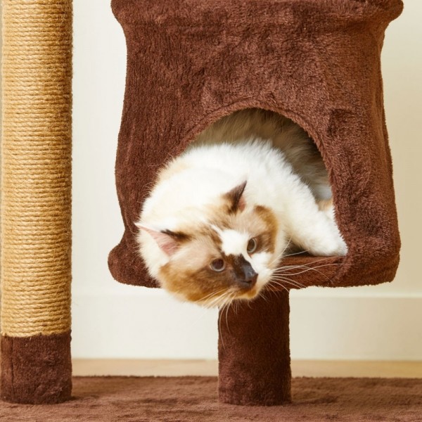 페오펫몰,한층뚝딱 플러시 콘도 고양이 캣타워 브라운