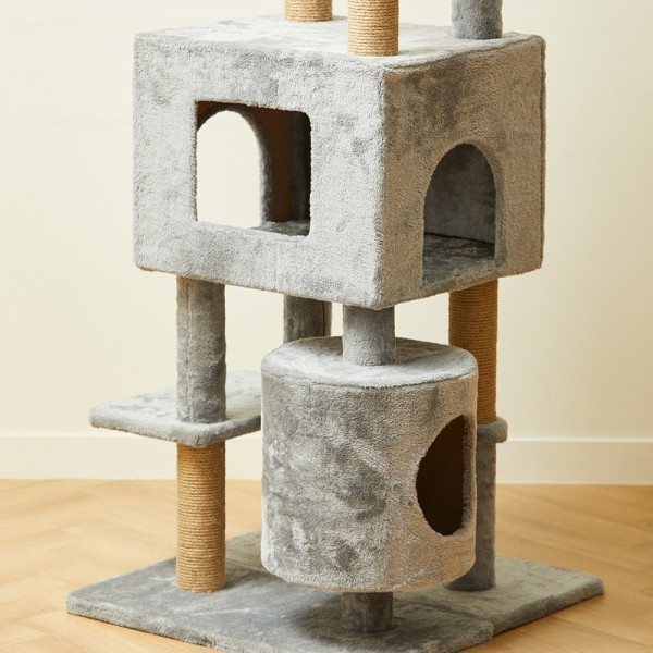 페오펫몰,펫토리아 한층뚝딱 플러시 6단 고양이 캣타워 그레이