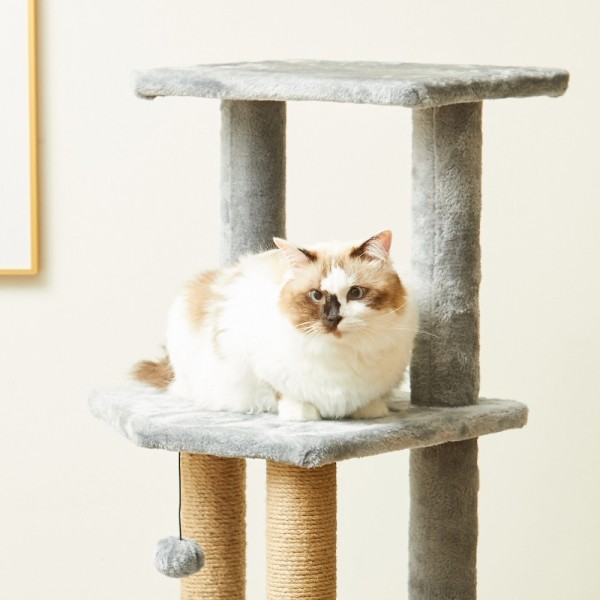 페오펫몰,펫토리아 한층뚝딱 플러시 6단 고양이 캣타워 그레이