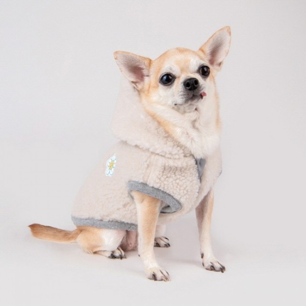 페오펫몰,올치 강아지 옷 뽀글이 스트라이프 배색 집업