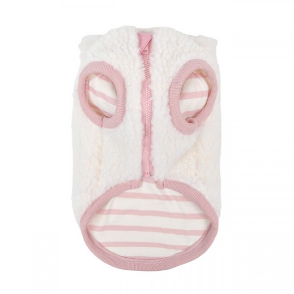 페오펫몰,올치 강아지 옷 뽀글이 스트라이프 배색 집업