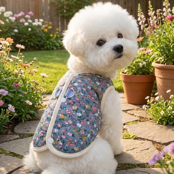 페오펫몰,[예보들][꽃길특가] 하네스 필요없는 강아지 누빔 조끼 강아지 패딩 조끼 하네스 일체형 퀼팅 겨울 옷 누빔 산책용 꽃무늬 소형견 중형견