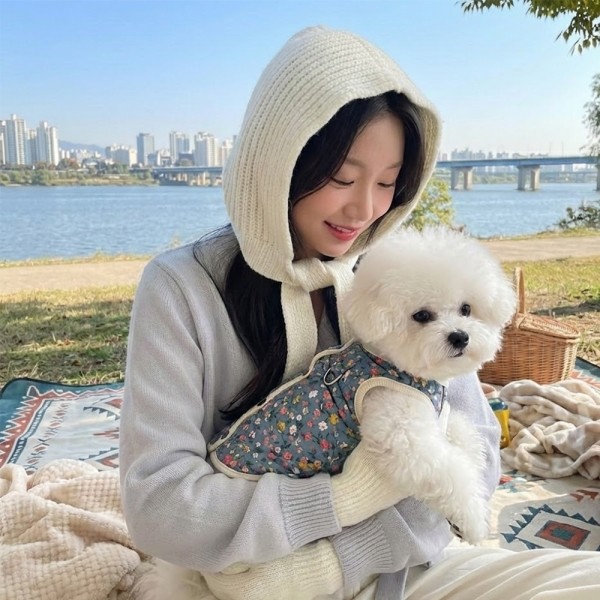 페오펫몰,[예보들][꽃길특가] 하네스 필요없는 강아지 누빔 조끼 강아지 패딩 조끼 하네스 일체형 퀼팅 겨울 옷 누빔 산책용 꽃무늬 소형견 중형견