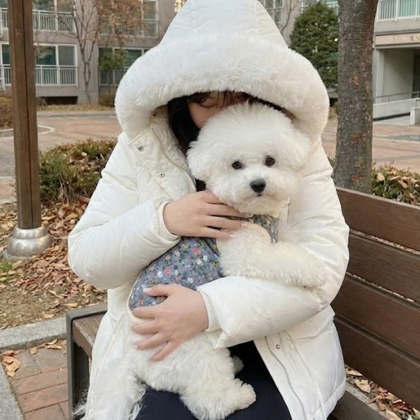 페오펫몰,[예보들][꽃길특가] 하네스 필요없는 강아지 누빔 조끼 강아지 패딩 조끼 하네스 일체형 퀼팅 겨울 옷 누빔 산책용 꽃무늬 소형견 중형견