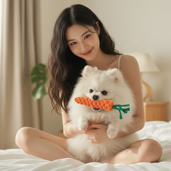 페오펫몰,튼튼한 면로프 강아지 노즈워크 당근 장난감 치석제거 터그놀이