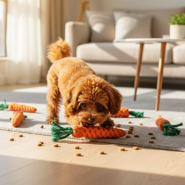 페오펫몰,튼튼한 면로프 강아지 노즈워크 당근 장난감 치석제거 터그놀이