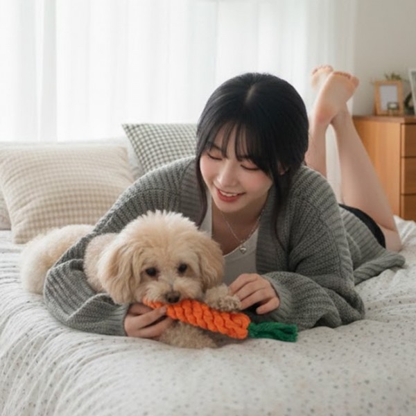 페오펫몰,튼튼한 면로프 강아지 노즈워크 당근 장난감 치석제거 터그놀이