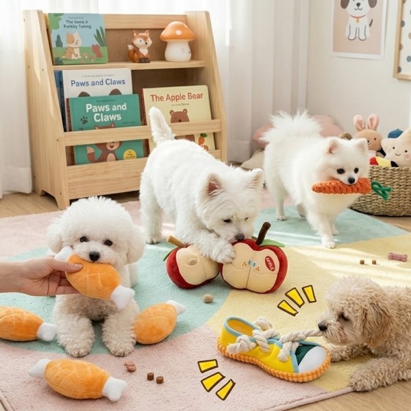 페오펫몰,우리 아이 스트레스 ZERO! 인기 장난감 4종 패키지 (사과/당근/갈비/신발)