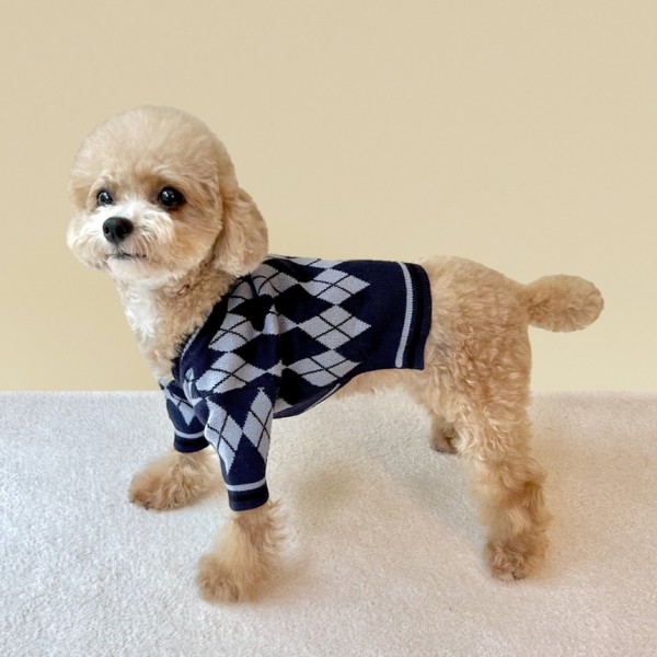 페오펫몰,[꽃길특가] 그루밍독 반려동물 아가일 니트 가디건 S-2XL, 3 colors