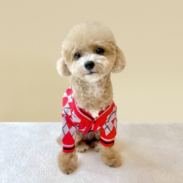 페오펫몰,[꽃길특가] 그루밍독 반려동물 아가일 니트 가디건 S-2XL, 3 colors