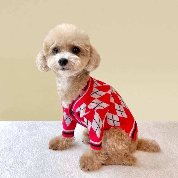 페오펫몰,[꽃길특가] 그루밍독 반려동물 아가일 니트 가디건 S-2XL, 3 colors