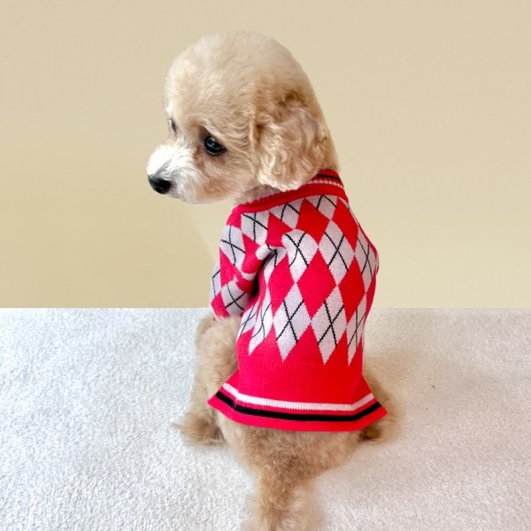 페오펫몰,[꽃길특가] 그루밍독 반려동물 아가일 니트 가디건 S-2XL, 3 colors