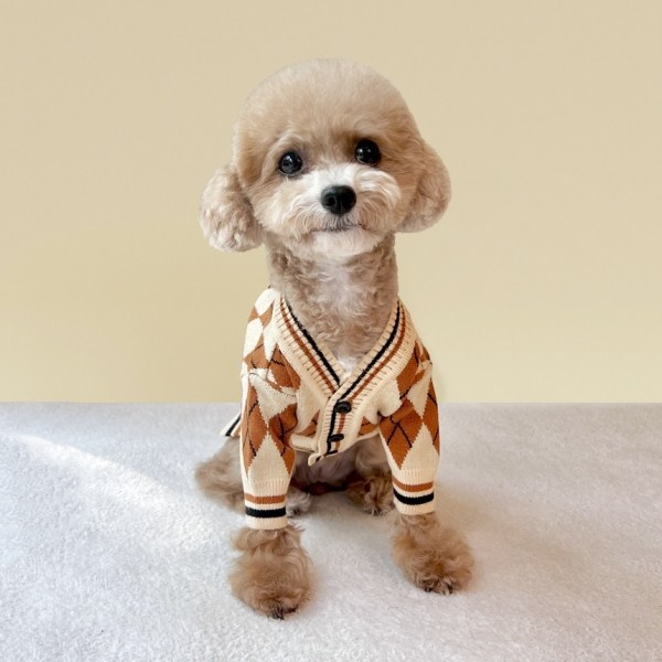 페오펫몰,[꽃길특가] 그루밍독 반려동물 아가일 니트 가디건 S-2XL, 3 colors