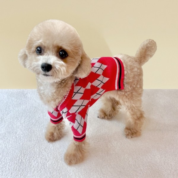 페오펫몰,[꽃길특가] 그루밍독 반려동물 아가일 니트 가디건 S-2XL, 3 colors