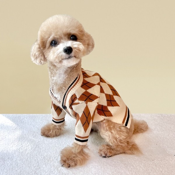 페오펫몰,[꽃길특가] 그루밍독 반려동물 아가일 니트 가디건 S-2XL, 3 colors