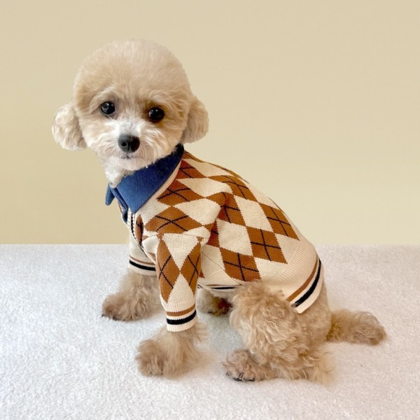 페오펫몰,[꽃길특가] 그루밍독 반려동물 아가일 니트 가디건 S-2XL, 3 colors