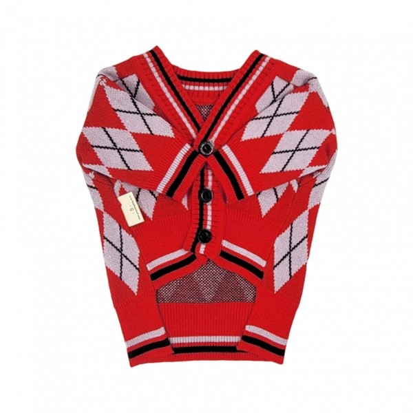 페오펫몰,[꽃길특가] 그루밍독 반려동물 아가일 니트 가디건 S-2XL, 3 colors