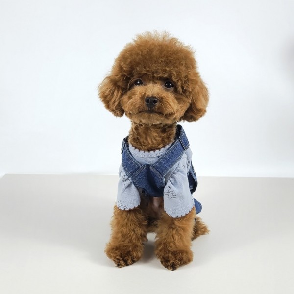 페오펫몰,그루밍독 반려동물 빈티지 데님 오버롤 & 스커트 S-2XL, 1 colors