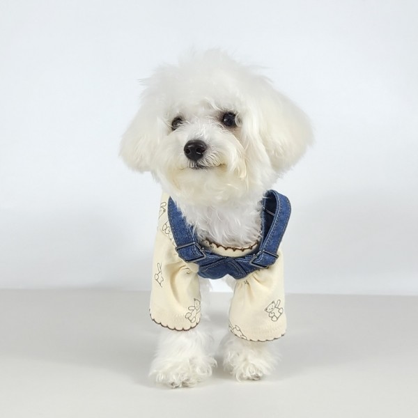 페오펫몰,그루밍독 반려동물 빈티지 데님 오버롤 & 스커트 S-2XL, 1 colors