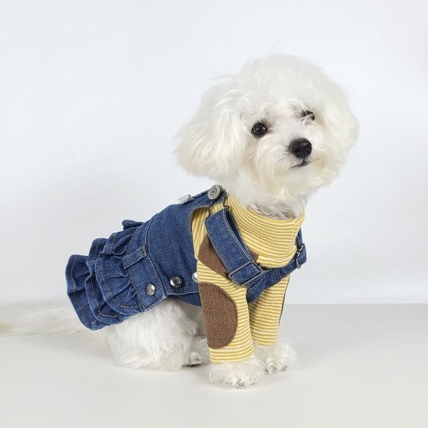 페오펫몰,그루밍독 반려동물 빈티지 데님 오버롤 & 스커트 S-2XL, 1 colors