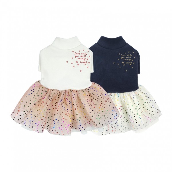 페오펫몰,[꽃길특가] 그루밍독 반려동물 러브 레터링 스타 튜튜 원피스 S-2XL, 2 colors