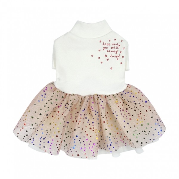 페오펫몰,[꽃길특가] 그루밍독 반려동물 러브 레터링 스타 튜튜 원피스 S-2XL, 2 colors