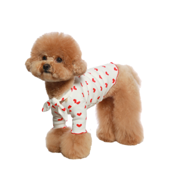 페오펫몰,[꽃길특가] 그루밍독 반려동물 강아지 하트 타이 티셔츠 포인트 패턴 티셔츠 S~2XL, 3 colors