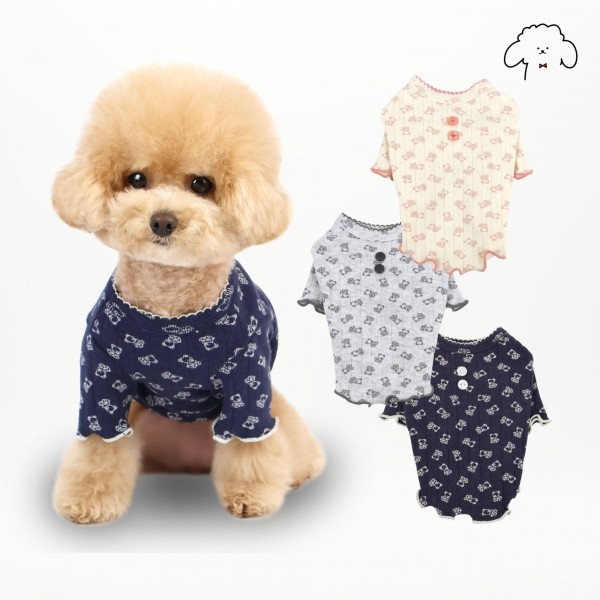 페오펫몰,그루밍독 반려동물 강아지옷 귀요미 곰패턴 물결 티셔츠 S-2XL, 3colors