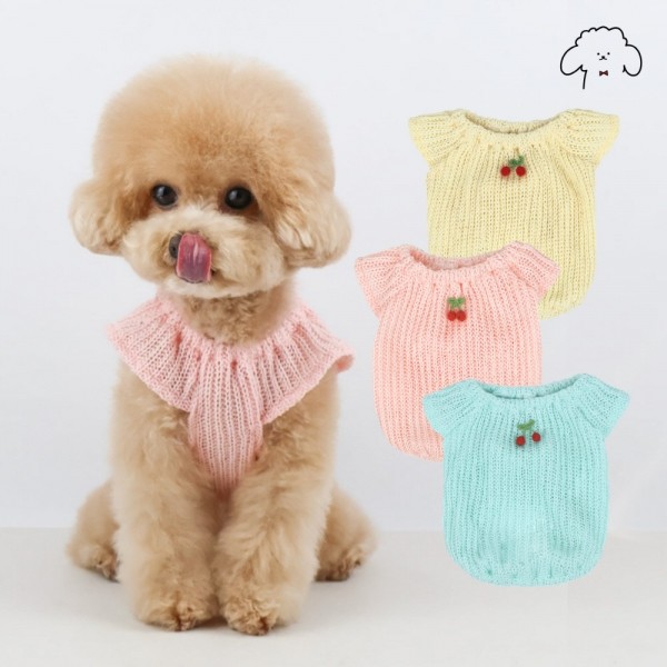페오펫몰,그루밍독 반려동물 강아지옷 체리방울 마카롱 니트조끼 S-2XL, 3colors