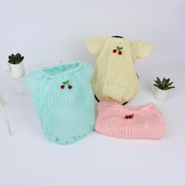 페오펫몰,그루밍독 반려동물 강아지옷 체리방울 마카롱 니트조끼 S-2XL, 3colors