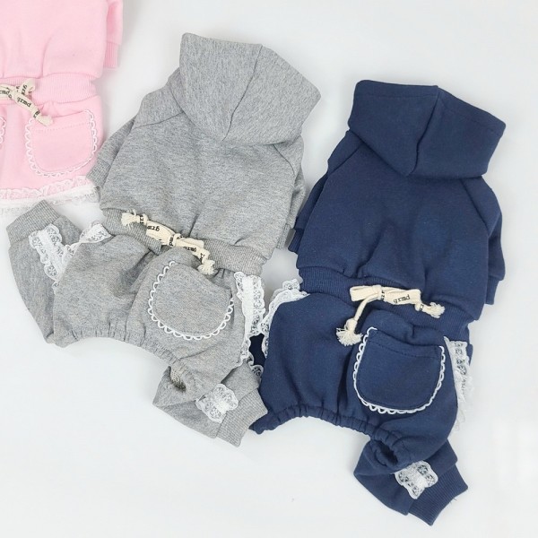 페오펫몰,그루밍독 반려동물 커플룩 레이스후드 올인원/원피스 S-XL, 2colors & 견주용 바지
