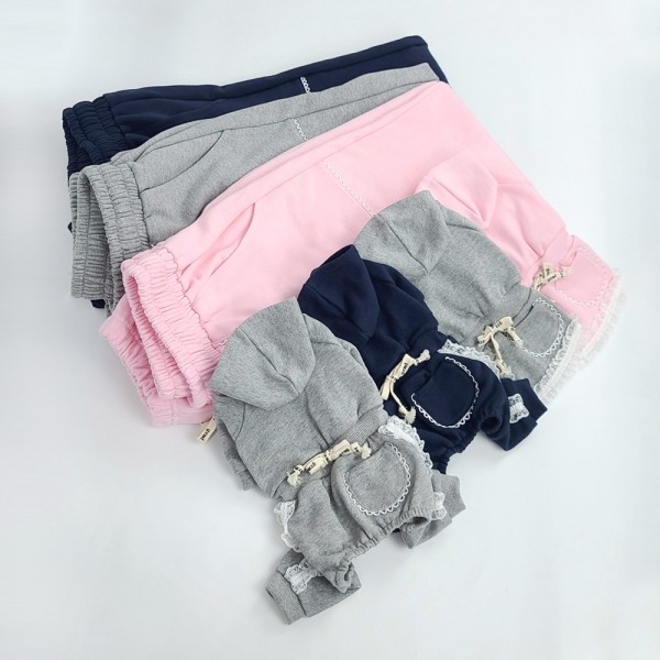 페오펫몰,그루밍독 반려동물 커플룩 레이스후드 올인원/원피스 S-XL, 2colors & 견주용 바지