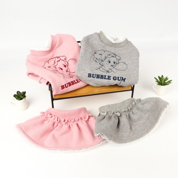 페오펫몰,그루밍독 반려동물 순면 풍선껌 맨투맨/치마 S-2XL, 2colors