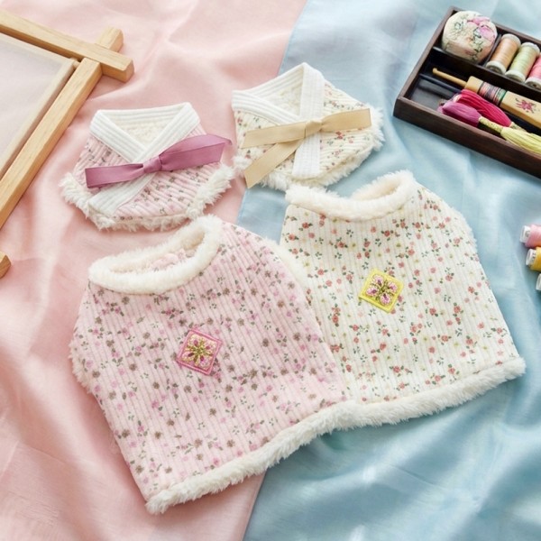 페오펫몰,그루밍독 반려동물 명절한복 꽃댕이 배자조끼/케이프, 2colors