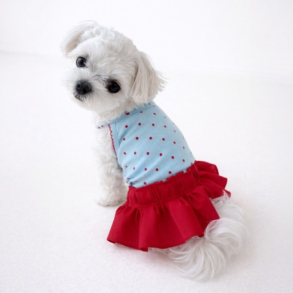 페오펫몰,그루밍독 반려동물 레드도트 원피스 S-XL, 2 colors