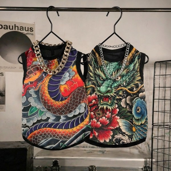 페오펫몰,댕냥이 힙합 쿨 나시 이레즈미 패션문신 민소매 티셔츠 S-2XL, 2colors