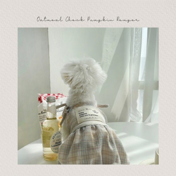 페오펫몰,[우다다다] Oatmeal Pumpkin Romper 오트밀체크 펌킨 롬퍼