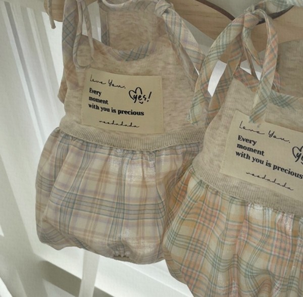 페오펫몰,[우다다다] Oatmeal Pumpkin Romper 오트밀체크 펌킨 롬퍼