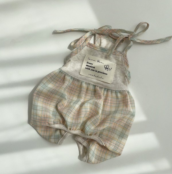 페오펫몰,[우다다다] Oatmeal Pumpkin Romper 오트밀체크 펌킨 롬퍼
