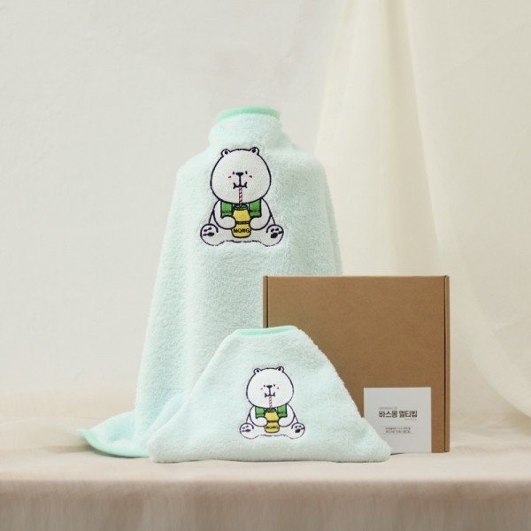 페오펫몰,[바스몽] 강아지 헤어밴드 스누드+다용도 망토형 목욕 물놀이가운 멀티빕 SET